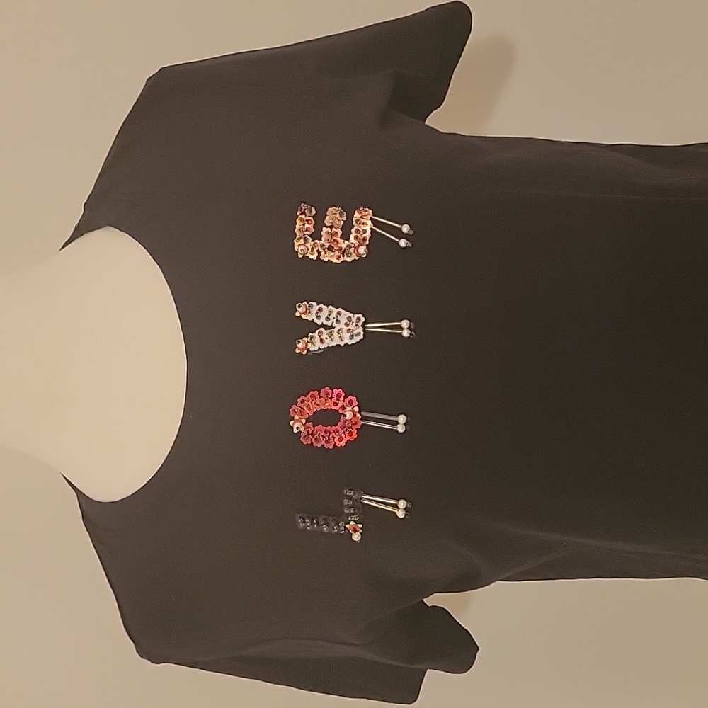 GREY LAB Los Angeles Black Tee with Sequined & Beaded "LOVE" Size: M